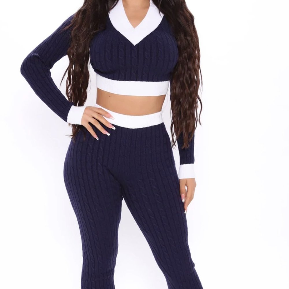 Rooting For You Cable Knit Sweater Legging Set - Navy/combo